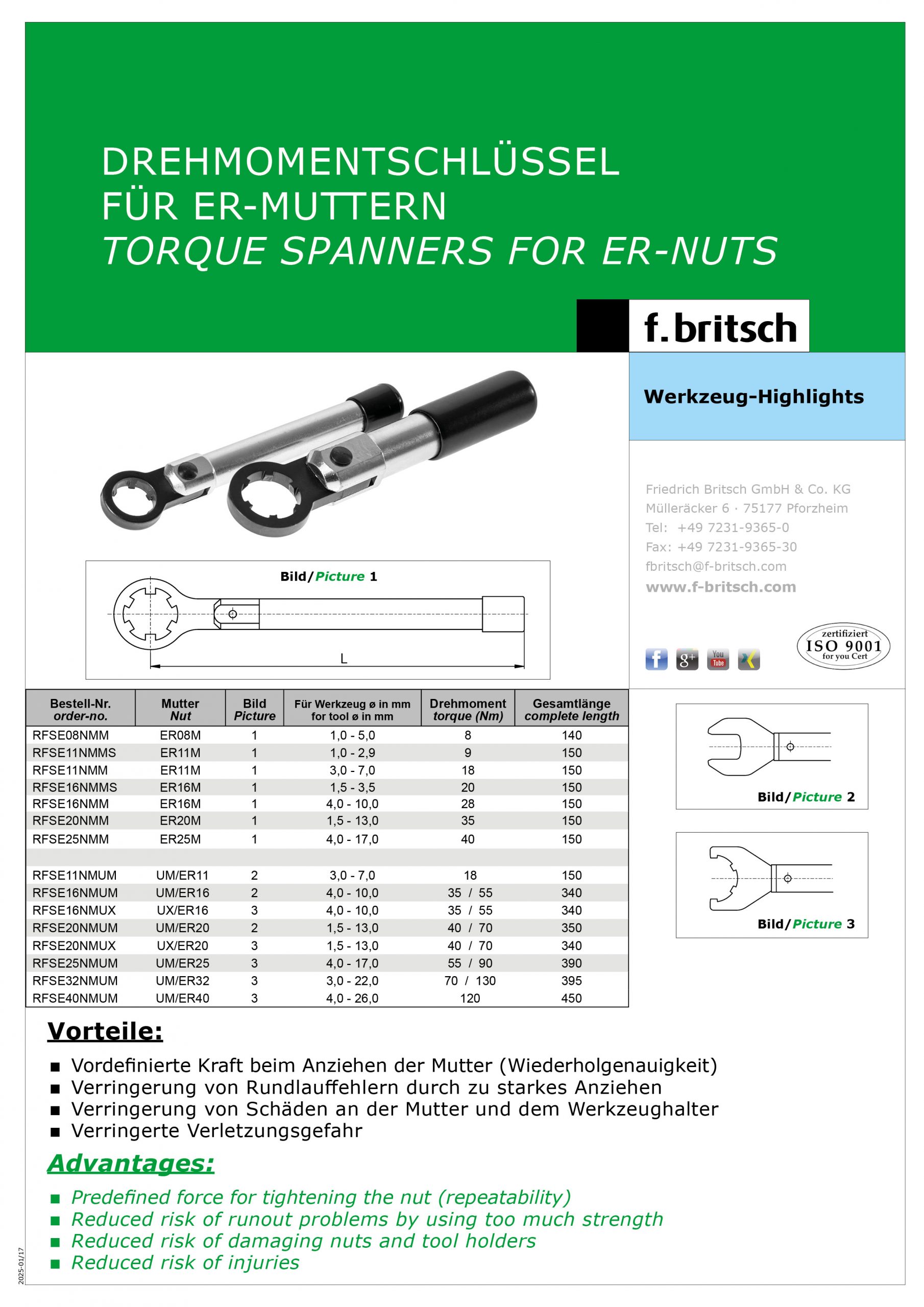 Drehmomentschlüssel für ER-Muttern Torque Spanners for ER-Nuts
