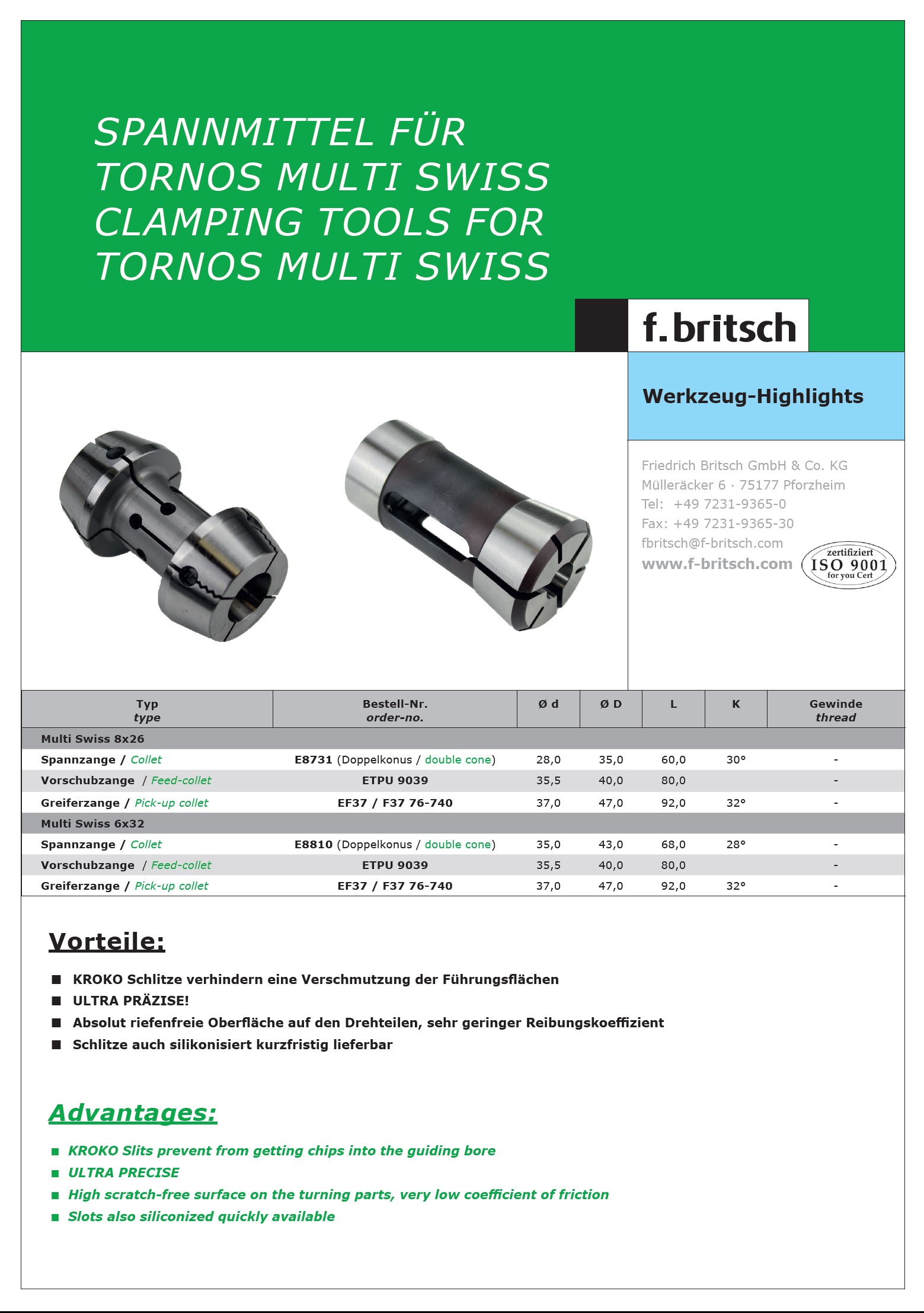 Doppelkonus Spannzangen für Tornos Multiswiss